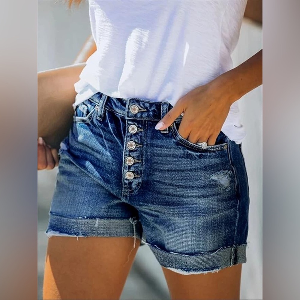 RESERVED REG NWOT Angerella Women’s Mid Rise Ripped Jean Denim Shorts X-Large XL - Picture 3 of 16